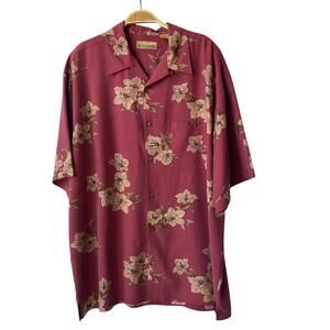 Bobby Chan Silk Hawaiian Shirt Men XXL Dusty Pink Floral Short Sleeve Button Up
